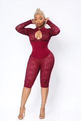 Valentina Burgundy Lace Corset Capri Jumpsuit