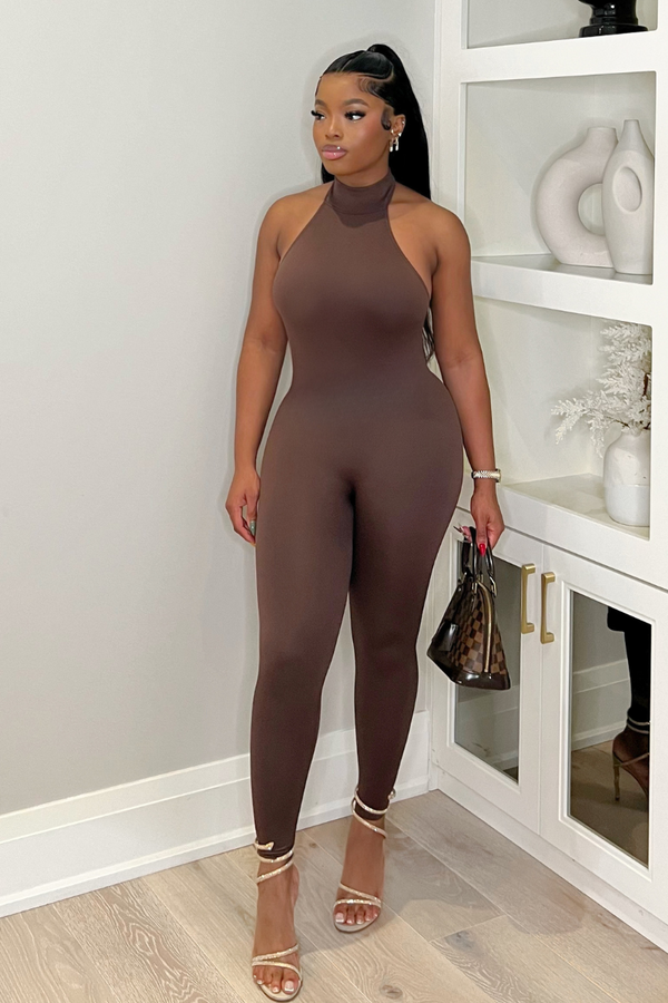 CLEO LOW BACK JUMPSUIT - BROWN